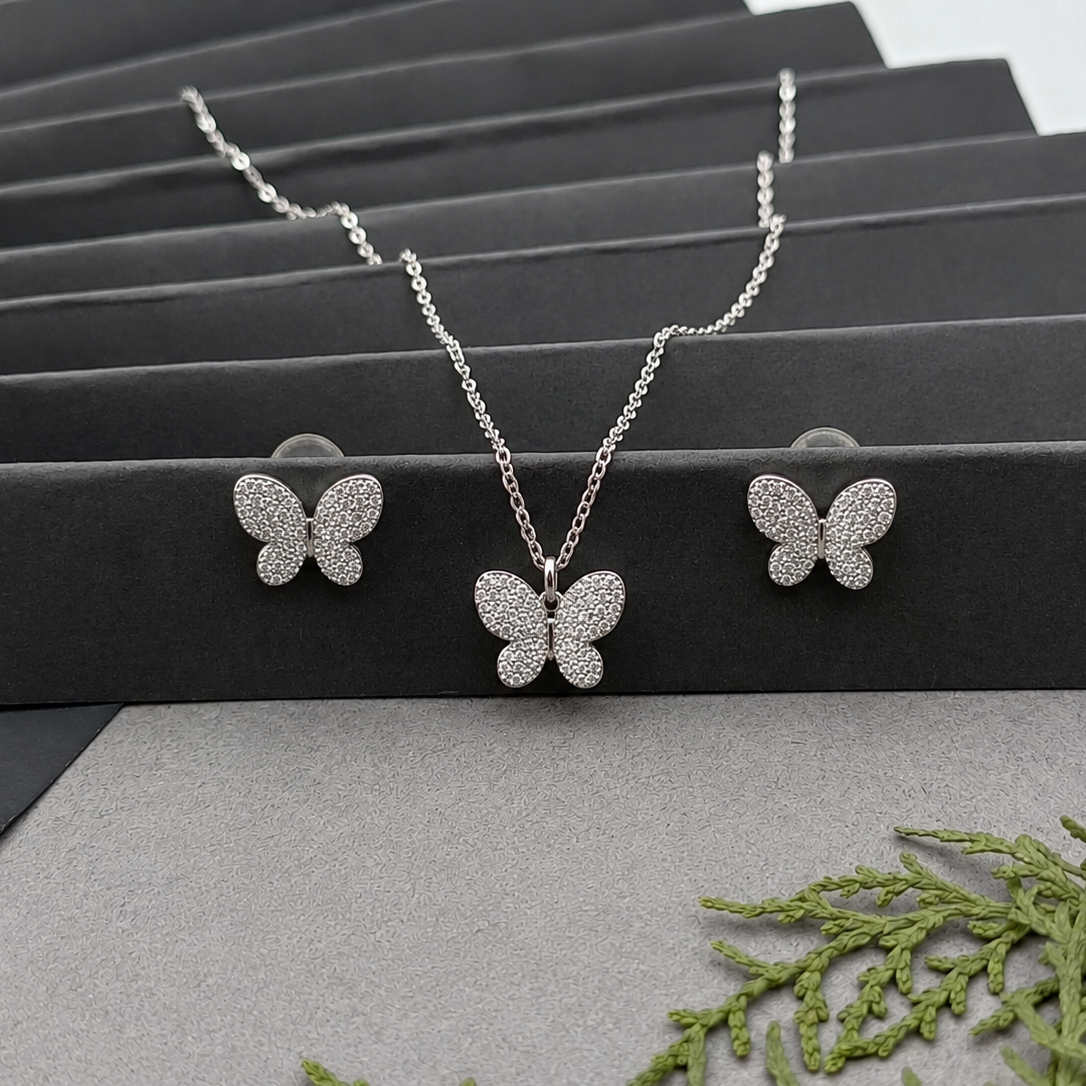 Aura Pave Butterfly Suite Necklace Set