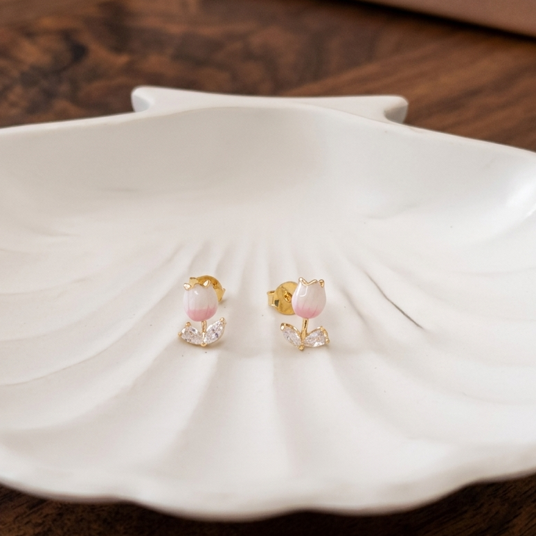 Aura Pink Tulip Sterling Silver Earring