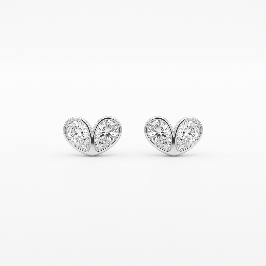 Minimalist Dual-Stone Heart Studs