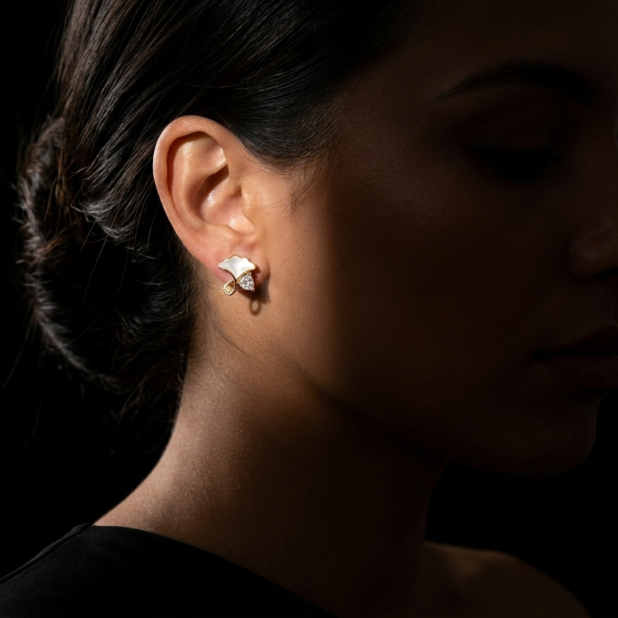 White Petal & Crystal Earrings