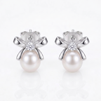 Sterling Silver Bow & Pearl Drops Earrings