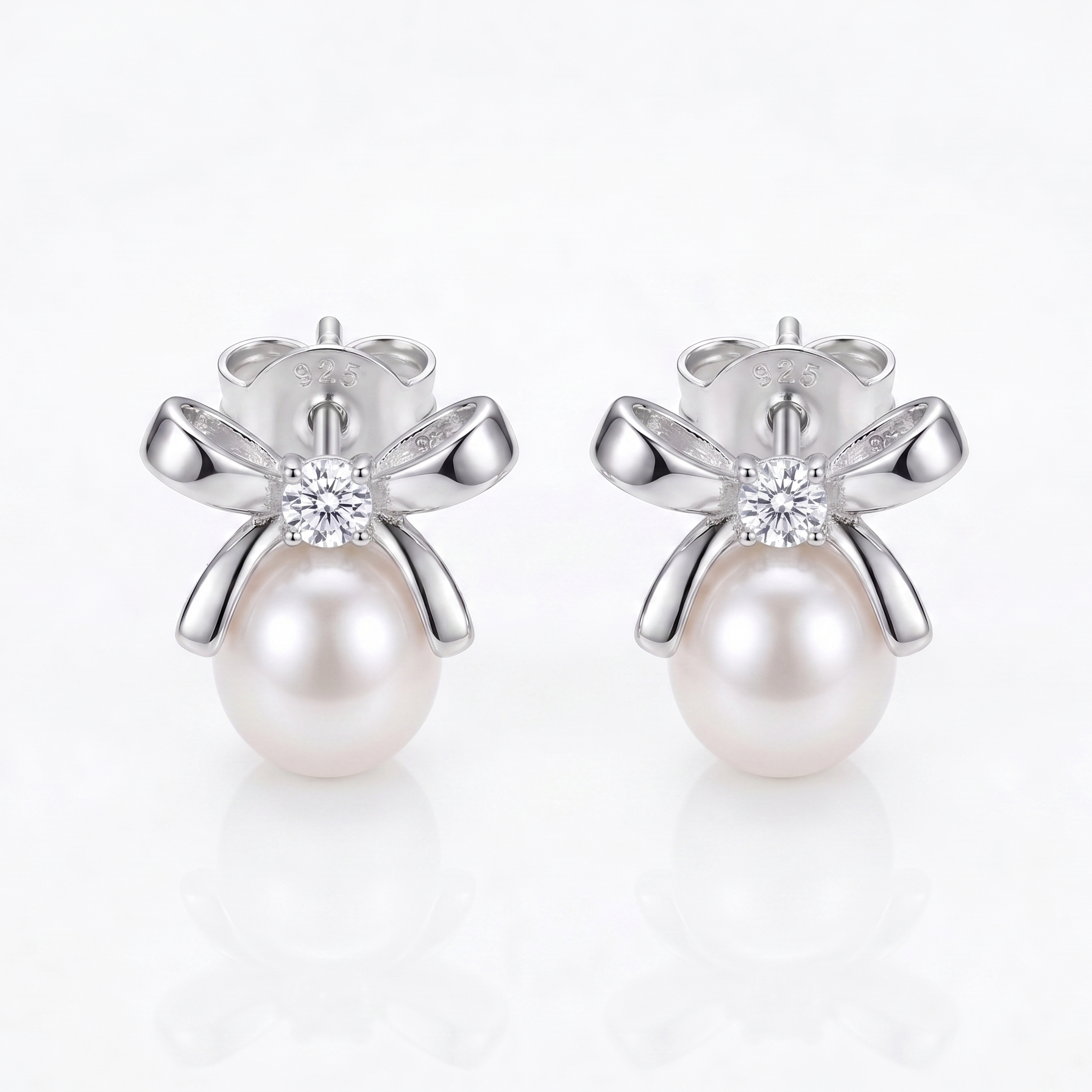 Sterling Silver Bow & Pearl Drops Earrings