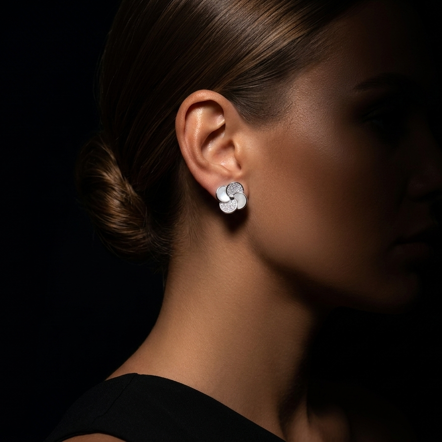Mother of Pearl Floral Sterling Silver Studs