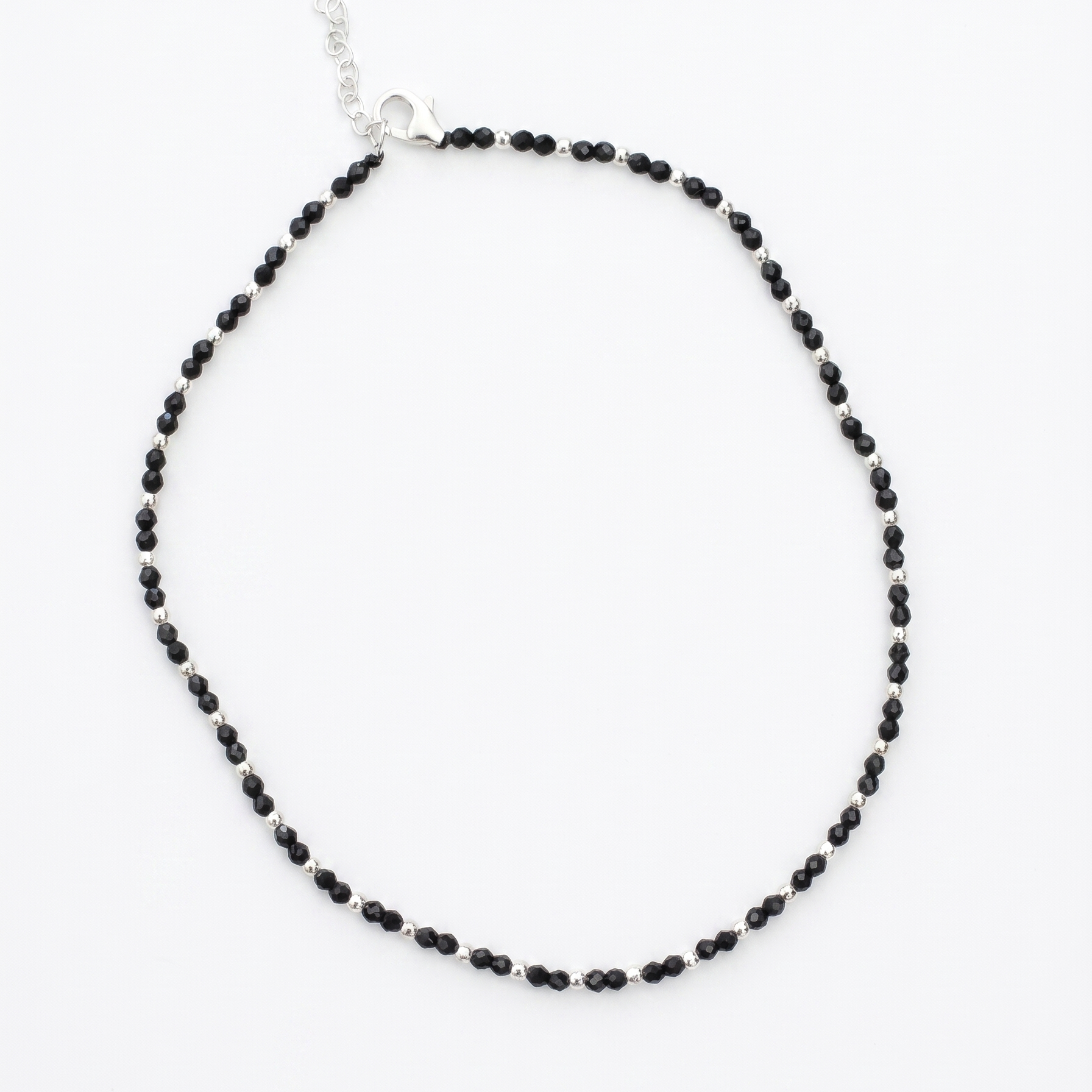 Dainty Black Beaded Silver Chain Anklet