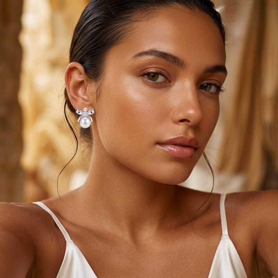 Sterling Silver Bow & Pearl Drops Earrings