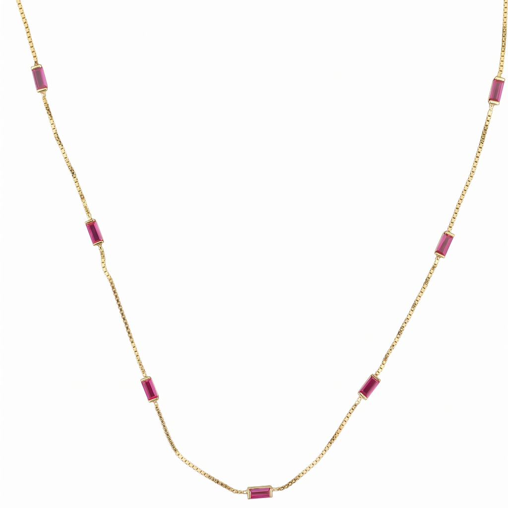 Dainty Baguette Cut Station Necklace