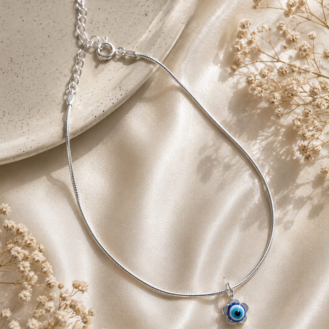 925 Silver Evil Eye Snake Chain Anklet