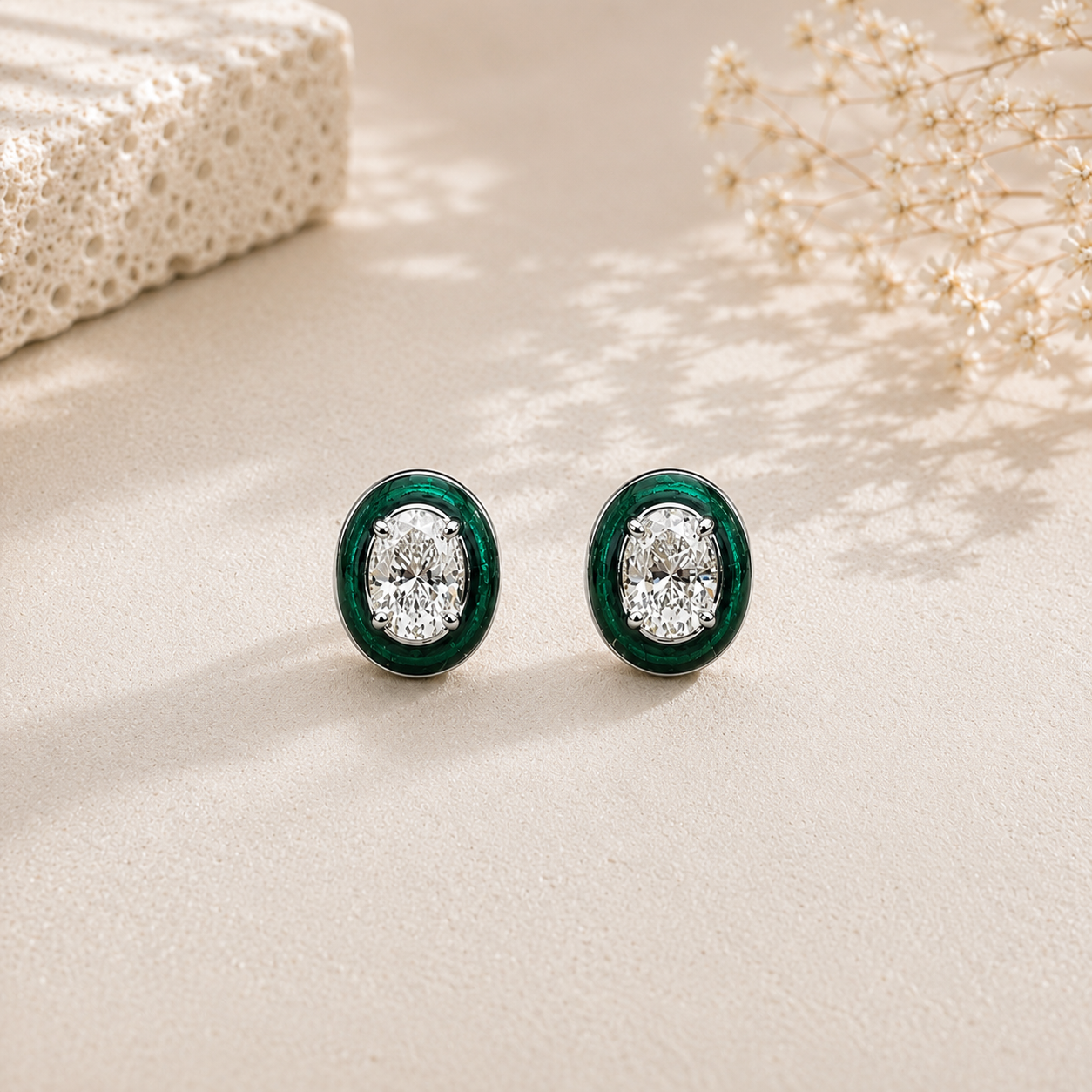 Vivid Enamel Border Oval Earrings
