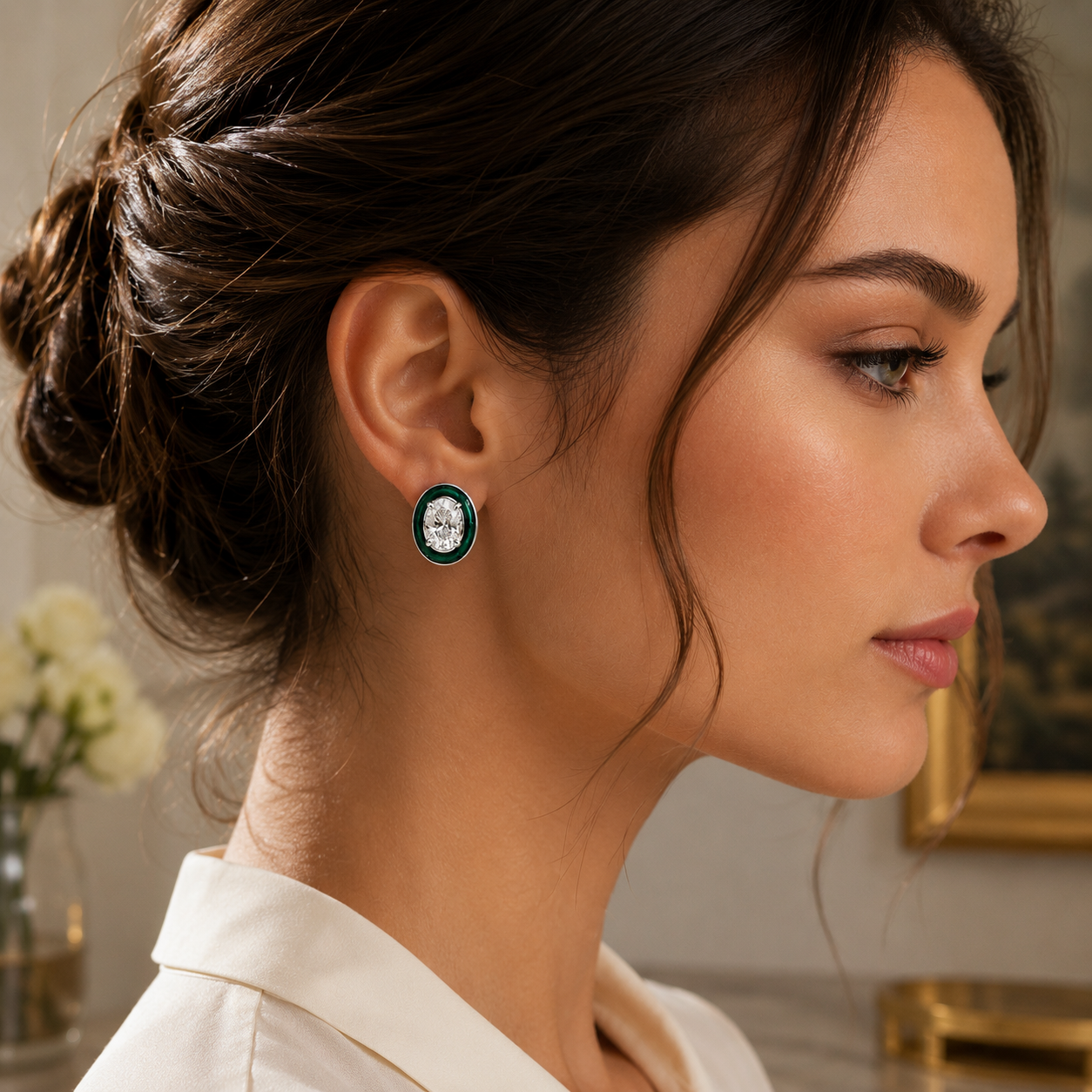 Vivid Enamel Border Oval Earrings