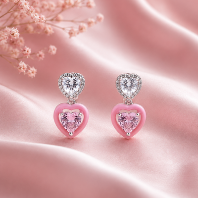 Amour Mini Hearts Pink Earrings