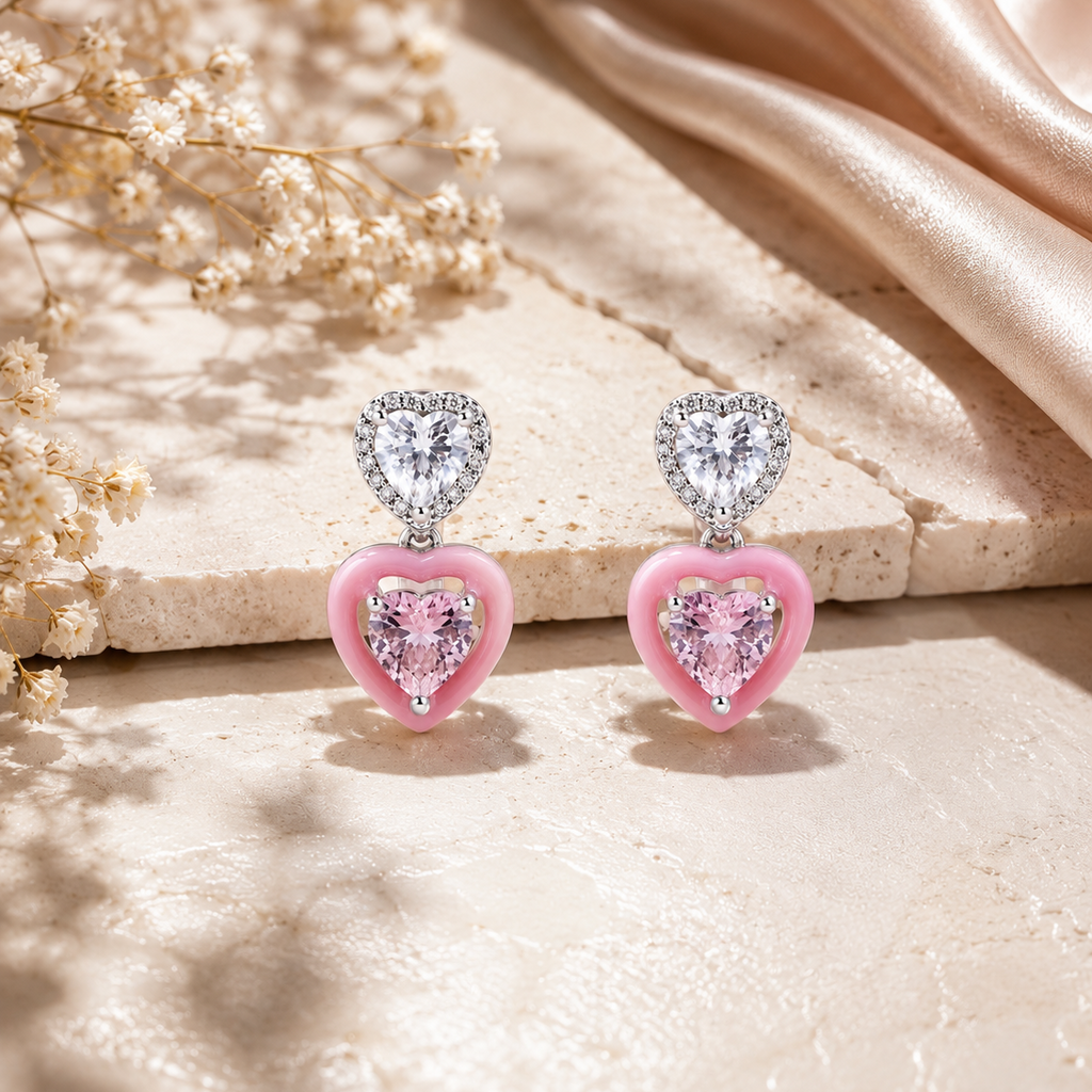 Amour Mini Hearts Pink Earrings