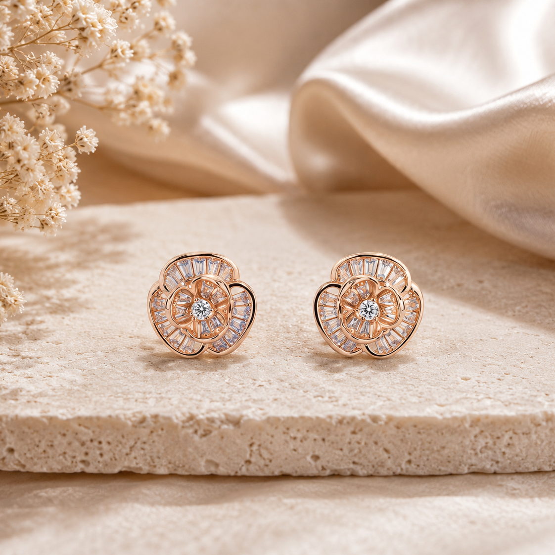 Frosted Lily Rose Gold Plated Earrings