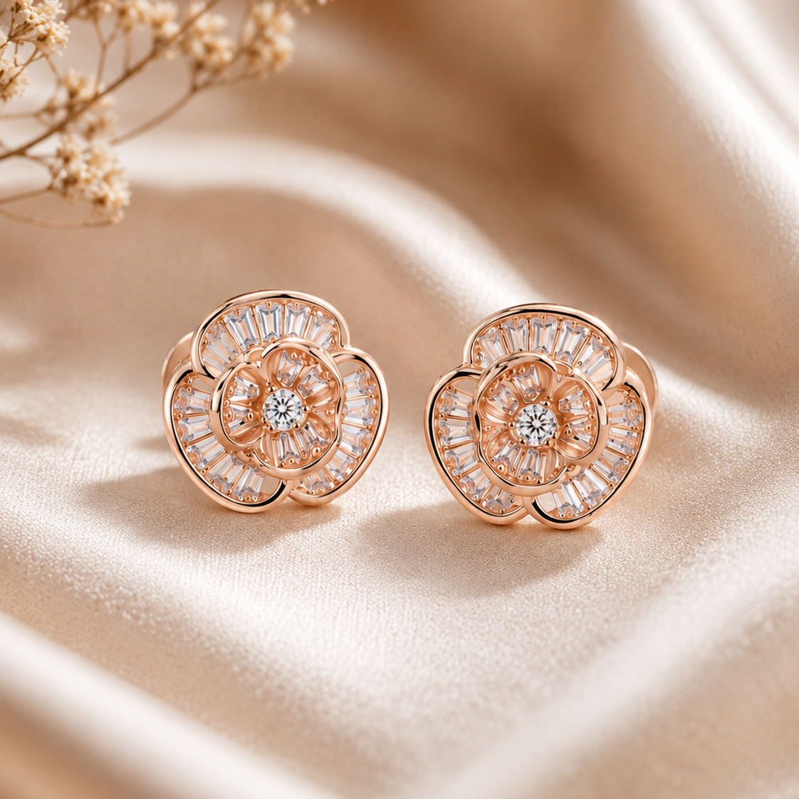 Frosted Lily Rose Gold Plated Earrings