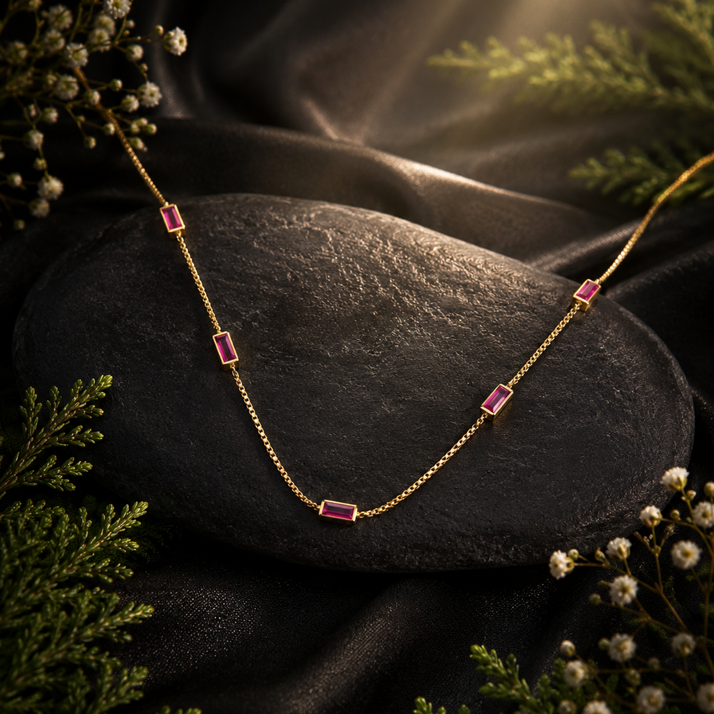 Dainty Baguette Cut Station Necklace