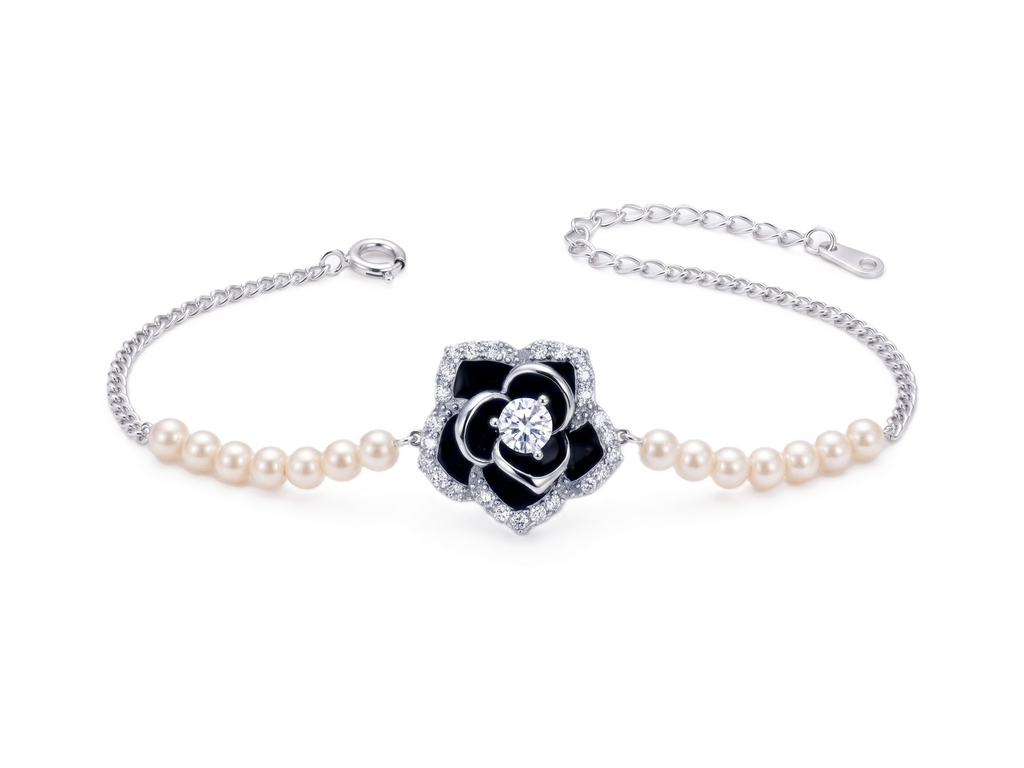 Noir Rose Pearl Sterling Silver Bracelet
