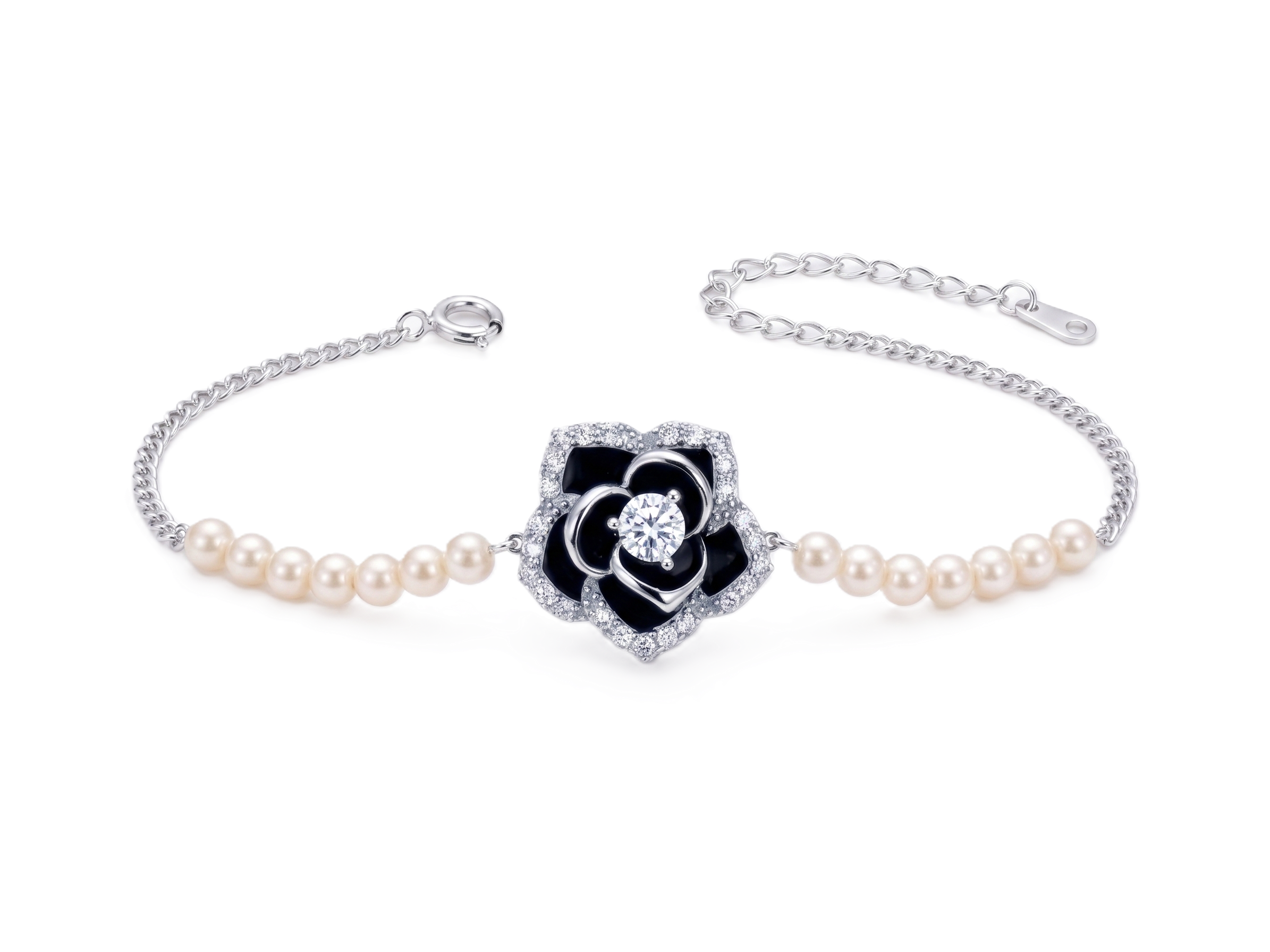 Noir Rose Pearl Sterling Silver Bracelet